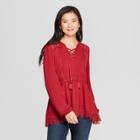 Women's Long Sleeve Lace-up Neck Top - Knox Rose Red