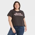 Mighty Fine Women's Plus Size Young American Short Sleeve Cropped Graphic T-shirt - Black