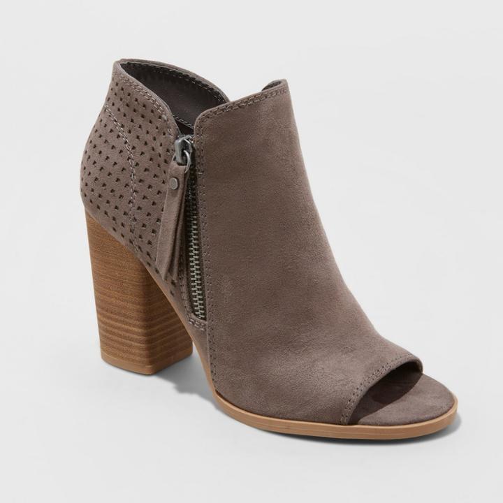 Women's Collie Wide Width Open Toe Laser Cut Heeled Bootie - Universal Thread Gray 6w,