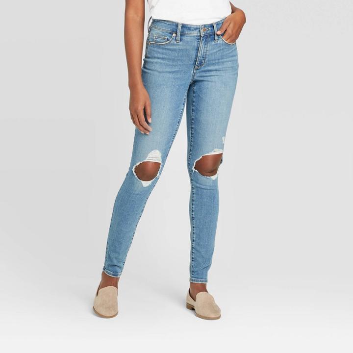 Women's High-rise Distressed Skinny Jeans - Universal Thread Light Blue