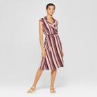 Women's Striped Sleeveless Collared Wrap Dress - Xhilaration Mauve