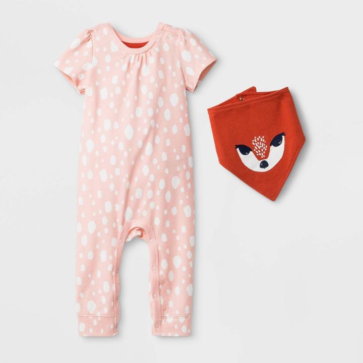 Petitebaby Girls' Baby Girls' Short Sleeve Romper With Bib - Cat & Jack Peach Newborn, Girl's, Pink