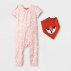 Petitebaby Girls' Baby Girls' Short Sleeve Romper With Bib - Cat & Jack Peach Newborn, Girl's, Pink
