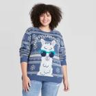 Mighty Fine Women's Plus Size Happy Llamakkah Pullover Sweater - Dark Blue