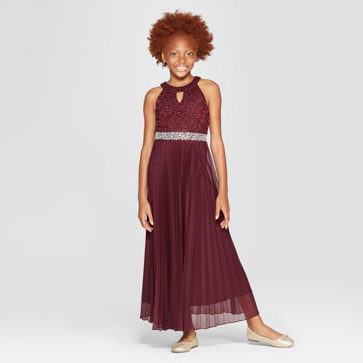 Lots Of Love By Speechless Girls' Embellishment Long Dress - Burgundy