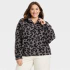 Women's Plus Size Sherpa Quarter Zip Jacket - Knox Rose Gray Leopard Print