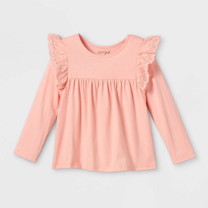 Toddler Girls' Eyelet Long Sleeve Blouse - Cat & Jack Pink