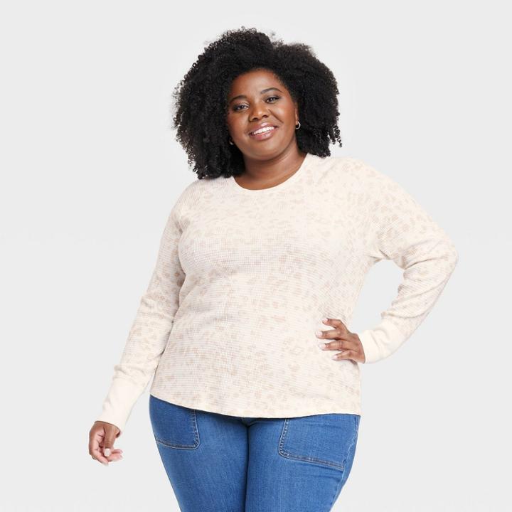 Women's Plus Size Long Sleeve Thermal Top - Knox Rose White