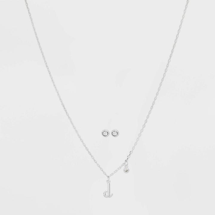 Silver Plated Cubic Zirconia Initial 'd' Chain Pendant Necklace And Earring Set - A New Day