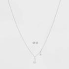 Silver Plated Cubic Zirconia Initial 'd' Chain Pendant Necklace And Earring Set - A New Day