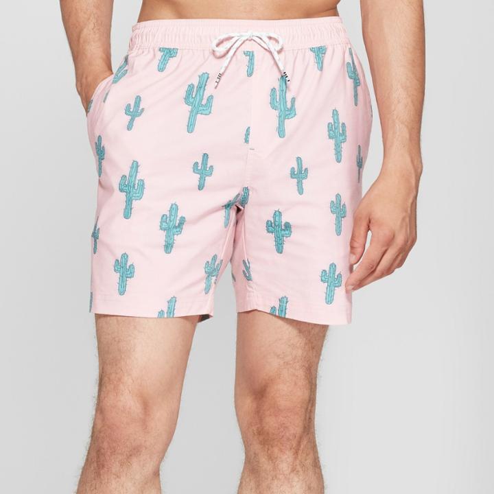 Trinity Collective Men's Cactus Print 7 Waist Board Shorts - Pink