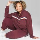 Women's Plus Size Striped Long Sleeve Zip Mockneck Sweatshirt - Wild Fable Red