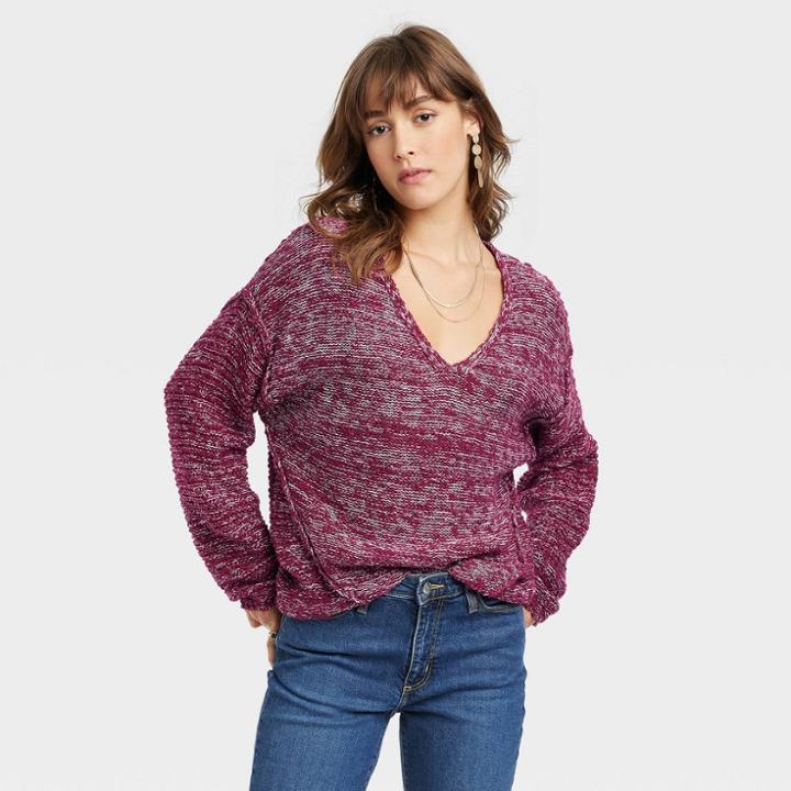 Women's V-neck Pullover Sweater - Universal Thread Burgundy