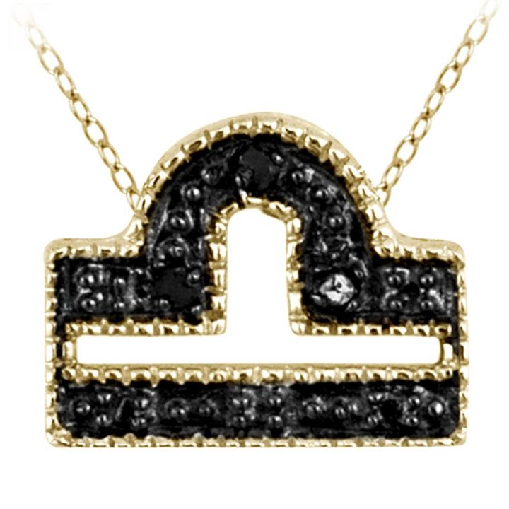 Target Women's Accent Round-cut Black Diamond Pave Set Libra Zodiac Pendant - Yellow