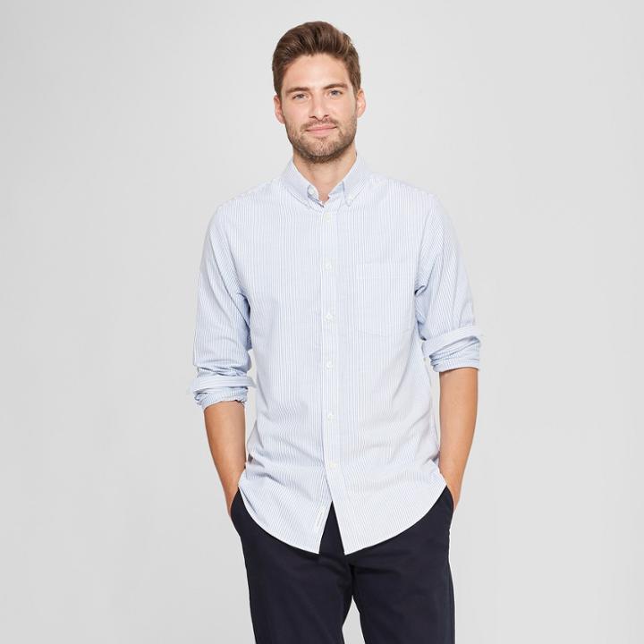 Target Men's Standard Fit Whittier Oxford Brushed Long Sleeve Collared Button-down Shirt - Goodfellow & Co Amparo Blue