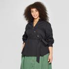 Women's Plus Size Long Sleeve Asymmetric Button Detail Belted Blouse - Who What Wear Black