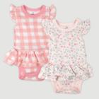 Honest Baby 2pk Ruffle Strawberry Patch Bodysuit Dress - Pink Newborn