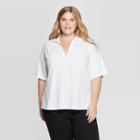 Women's Plus Size Short Sleeve Collared Relaxed Knit Polo T- Shirt - Prologue Fresh White