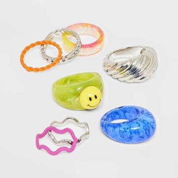 Smiley Face And Marbled Ring Set 8pc - Wild Fable , One Color