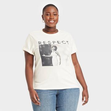 Grayson Threads Women's Plus Size Aretha Franklin R-e-s-p-e-c-t Short Sleeve Graphic T-shirt - White