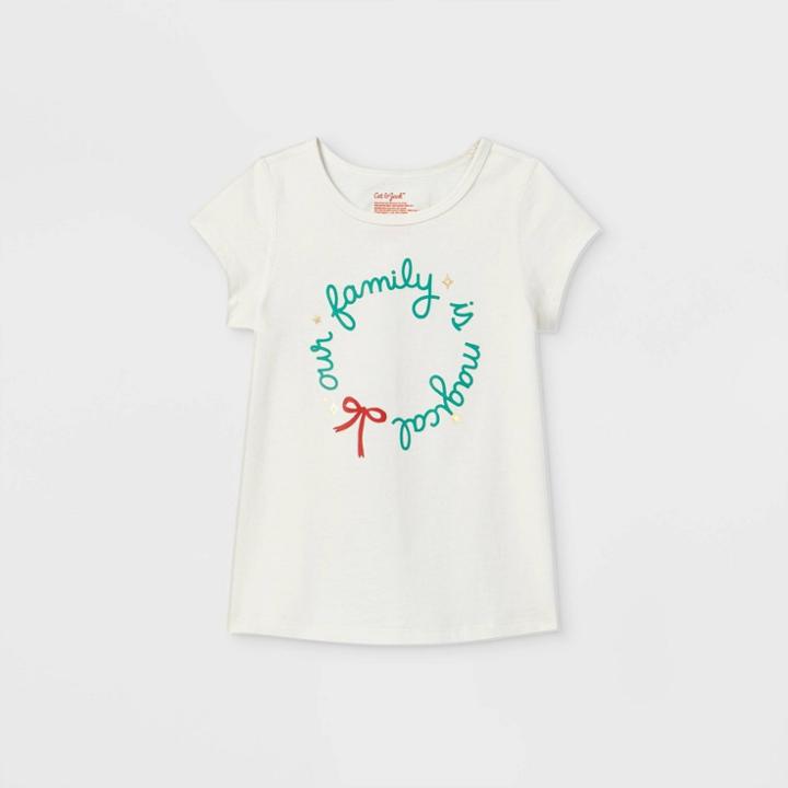 Toddler Girls' Adaptive Christmas 'our Family' Long Sleeve Graphic T-shirt - Cat & Jack Cream