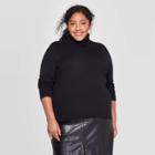 Women's Plus Size Ribbed Long Sleeve Ribbed Turtleneck Sweater - Ava & Viv Black X
