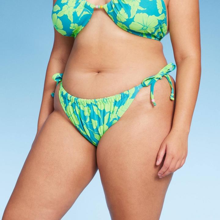 Women's Adjustable Coverage Bikini Bottom - Wild Fable Blue/green Tropical Print X
