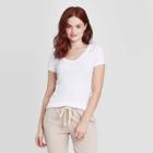 Women's Slim Fit Short Sleeve Scoop Neck Rib-knit T-shirt - Universal Thread White