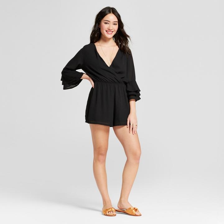 Women's Ruffle Sleeve Romper - Lily Star (juniors') - Black