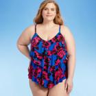 Women's Plus Size Tiered Tankini Top - Aqua Green Burgundy X