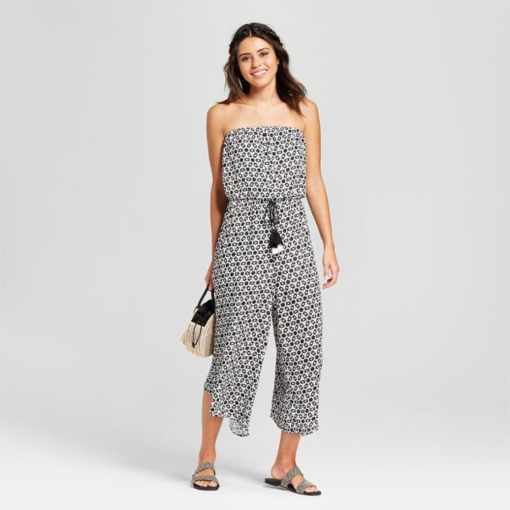 Women's Strapless Cropped Jumpsuit - Xhilaration White Sand/black Xs, White/black