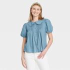 Women's Striped Puff Short Sleeve Button-down Shirt - Universal Thread Blue