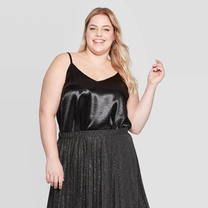 Women's Plus Size V-neck Satin Cami - Ava & Viv Black X, Women's