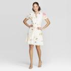 Women's Floral Print Casual Fit Cap Sleeve Deep V-neck Dress - A New Day Cream