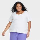 Women's Plus Size Short Sleeve Scoop Neck Ribbed T- Shirt - Ava & Viv White X
