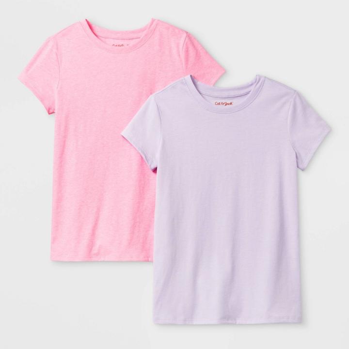 Petitegirls' 2pk Solid Short Sleeve T-shirt - Cat & Jack Lilac/bright Pink S, Girl's, Size: