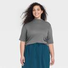 Women's Plus Size Elbow Sleeve Mock Turtleneck T-shirt - A New Day Gray