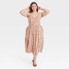 Women's Plus Size Gingham Sleeveless Button-front Dress - A New Day Brown