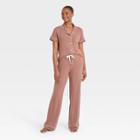 Women's Beautifully Soft Short Sleeve Notch Collar Top And Pants Pajama Set - Stars Above Rose Pink