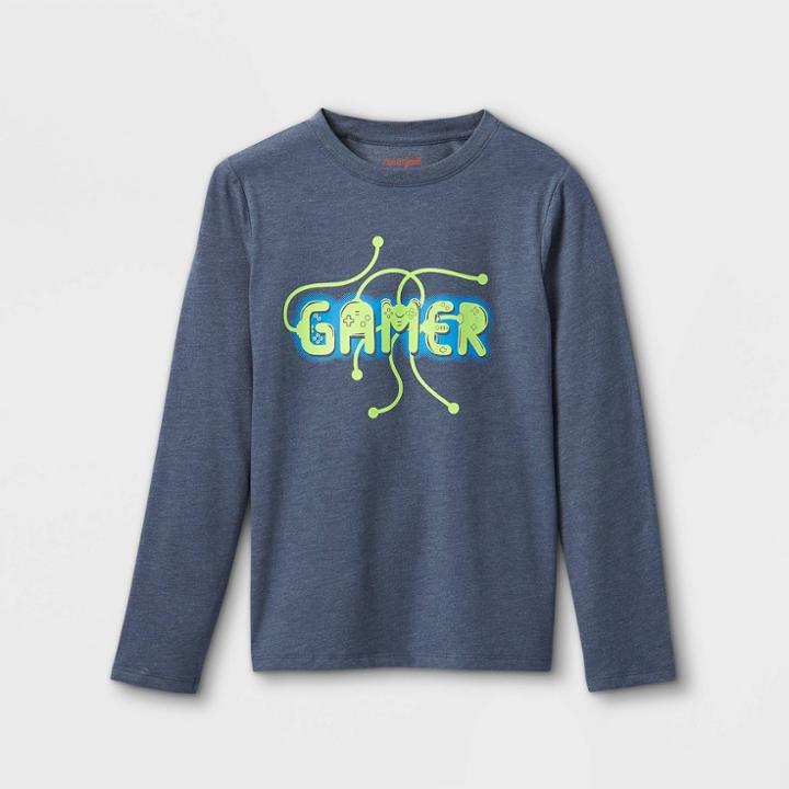 Boys' 'gamer' Graphic Long Sleeve T-shirt - Cat & Jack Gray Blue