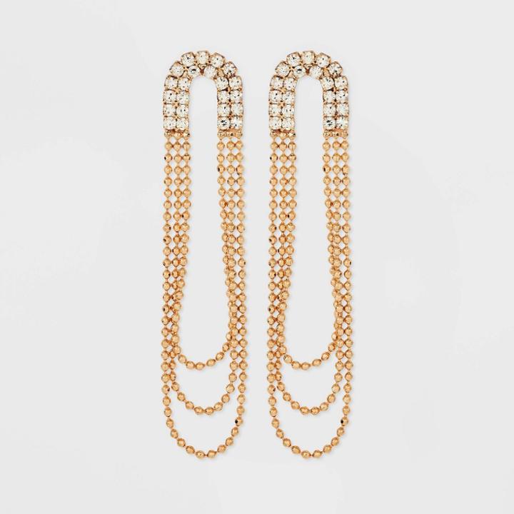 Rhinestone Arch Gold Chains Linear Earrings - A New Day Gold