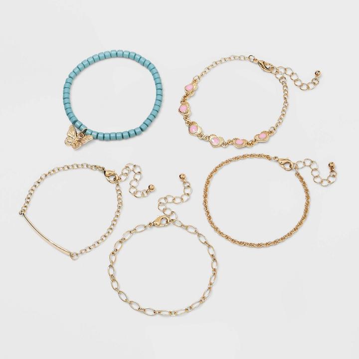 Girls' 5pk Dainty Bracelet Set - Art Class Gold