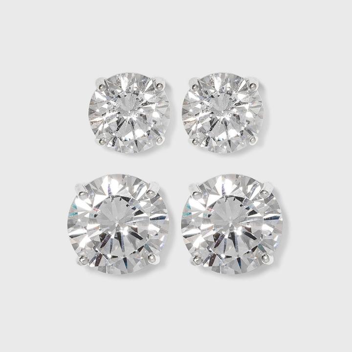 Distributed By Target Sterling Silver Cubic Zirconia Duo Round Stud Earring Set