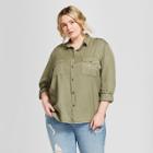 Women's Plus Size Long Sleeve Soft Twill Shirt - Universal Thread Olive (green)