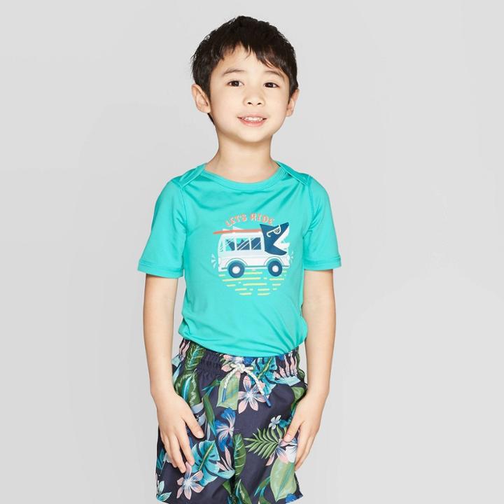 Petitetoddler Boys' Short Sleeve Rash Guard - Cat & Jack Aqua 5t, Boy's, Blue