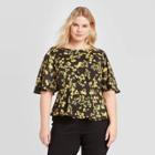 Women's Plus Size Floral Print Short Sleeve Blouse - Who What Wear Yellow 1x, Women's,