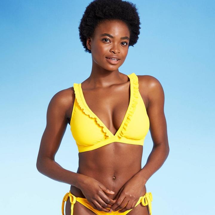 Women's Ruffle Triangle Bikini Top - Shade & Shore Sunray Yellow D/dd Cup