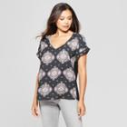 Women's Floral Print Woven T-shirt With Knit Back - Lux Ii - Blush