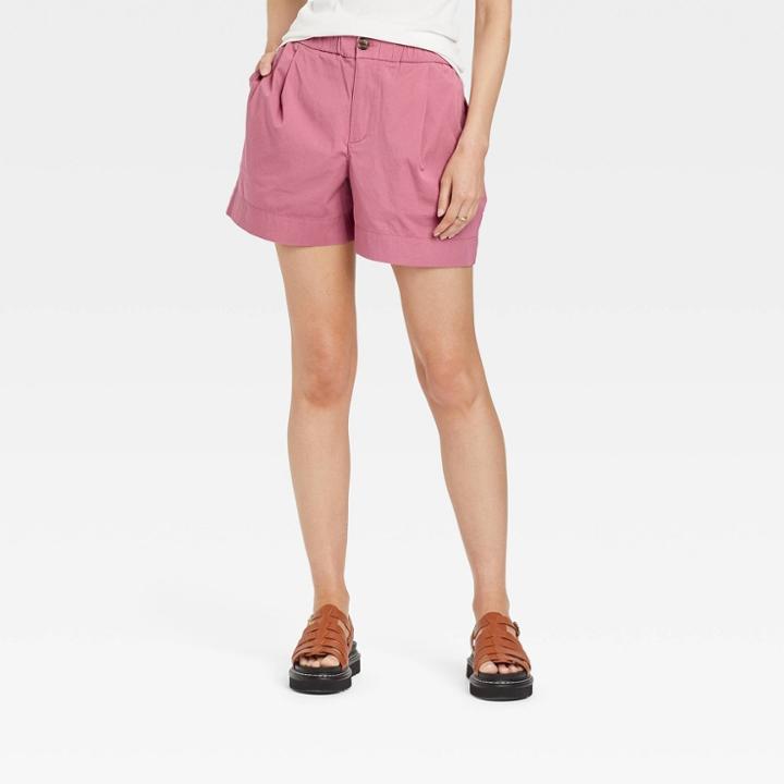 Women's High-rise Poplin Shorts - A New Day Purple