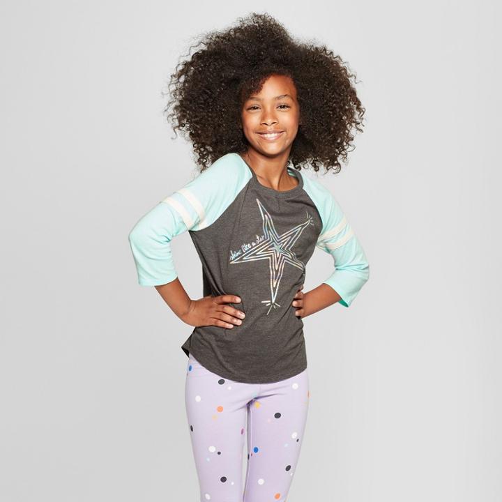 Girls' Star Baseball 3/4 Sleeve T-shirt - Cat & Jack Gray